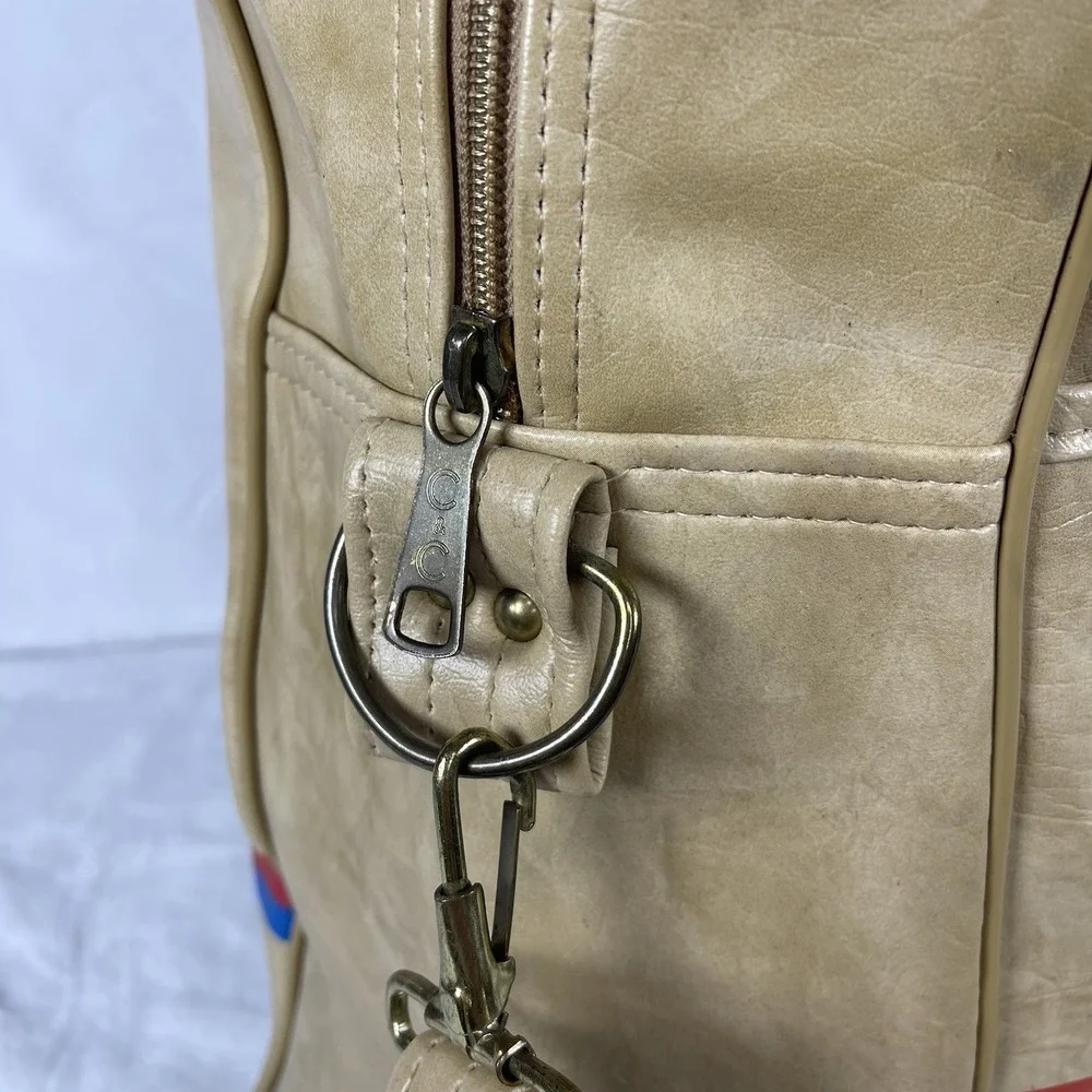 Vintage 70s United Airlines Faux Leather Carry On Bag Tan Tulip Logo Exclusive - Picture 7 of 11